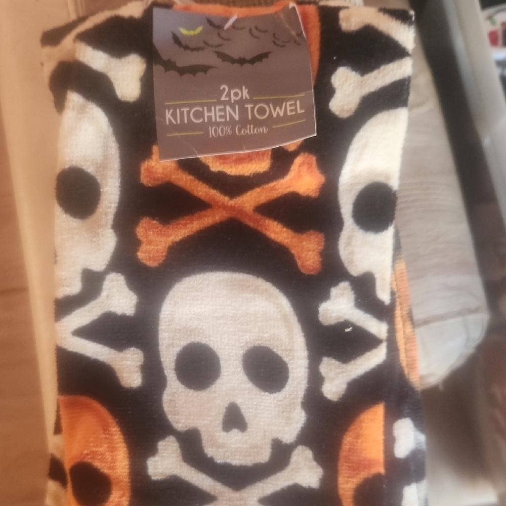 Halloween Skull and Crossbones Kitchen Towels - 2 Pack